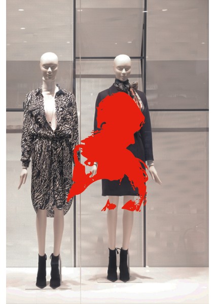 Birbirine Sarılmış Kız Erkek Sevgililer Sticker Etiket 60CM - Kırmızı