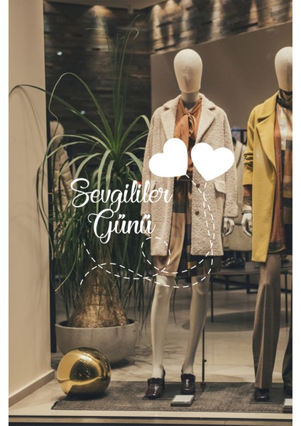 Sevgililer Günü Yazısı Ipe Bağlı Kalpler Sticker 60CM - Beyaz