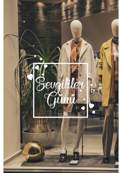 Sevgililer Günü Yazısı ve Kalpler Sticker Yapıştırma 60CM - Beyaz