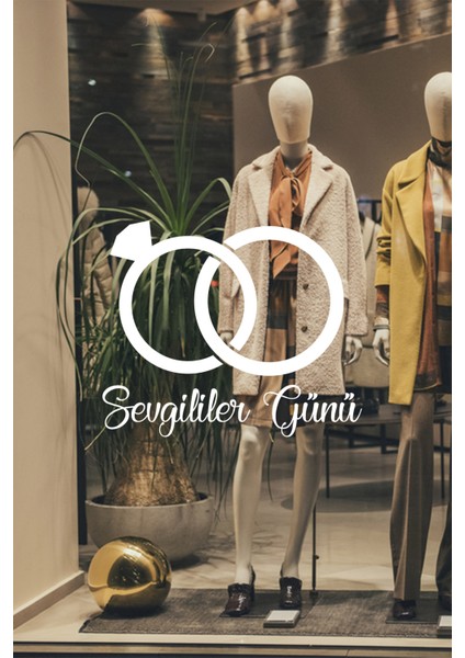 Sevgililer Günü Birbirine Geçmiş Alyans Sticker 60CM - Beyaz