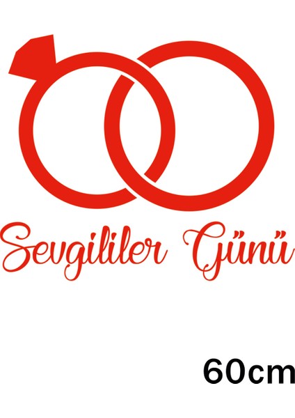 Sevgililer Günü Birbirine Geçmiş Alyans Sticker 60CM - Kırmızı