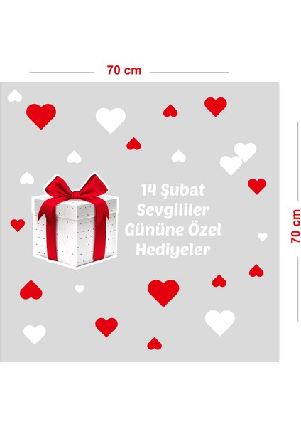 Kalp Kutusu 14 Şubat Sevgililer Gününe Özel Sürpriz Hediyeler Vitrin Dükkan Cam Stickerı 70 cm