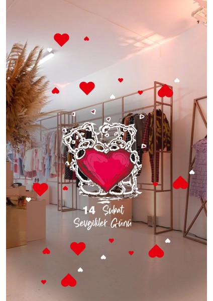 Balon Şeklinde Kalpler Sevgililer Günü Cam Vitrin Oda Stickerı 70 cm