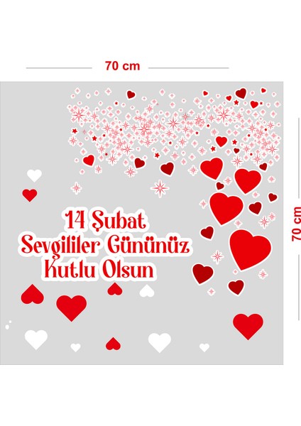 Kalp ve Çiçekler 14 Şubat Sevgililer Günü Cam Vitrin Oda Stickerı 70 cm