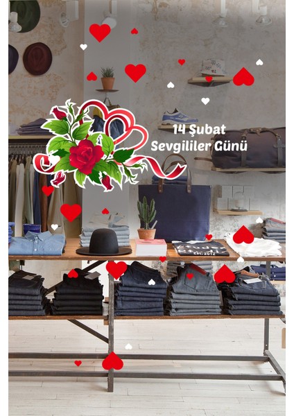 Çiçekçilere Özel Sevgililer Gününe Özel Güller Cam Vitrin Dükkan Oda Stickerı 70 cm