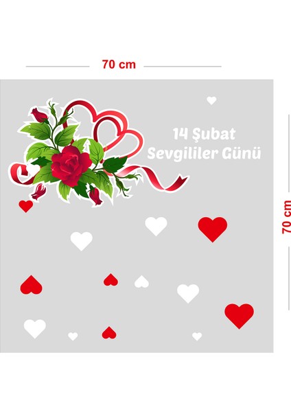 Çiçekçilere Özel Sevgililer Gününe Özel Güller Cam Vitrin Dükkan Oda Stickerı 70 cm fiyatları