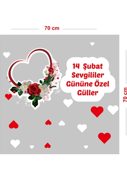 Kalp Üstünde Beyaz Kırmızı Gül Sevgililer Günü Cam Vitrin Oda Stickerı 70 cm fiyatları