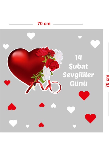 Güller ile Oluşturulmuş Taç Sevgililer Günü Cam Vitrin Oda Stickerı 70 cm