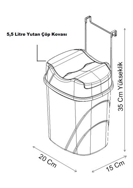Askılı Asılabilir Tezgah Altı Pratik Kapak Çöp Kovası 5.5 Litre Gri modelleri