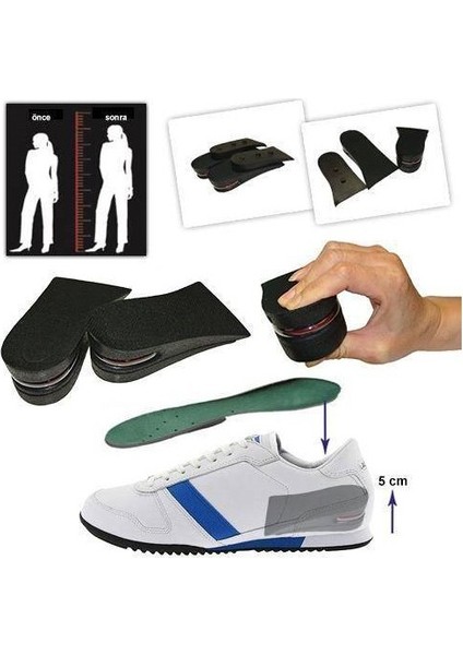 Boy Uzatıcı Tabanlık Hava Yastıklı Ayakkabı Içi Topuk Yükseltici 5 cm Siyah modelleri
