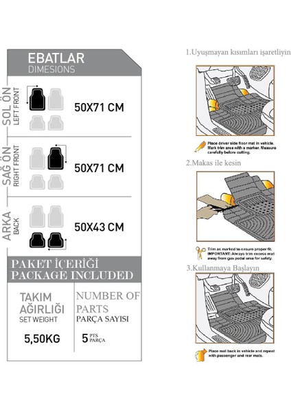 Chrysler 300C 2005-2012 Kauçuk Gri Oto Paspas Seti