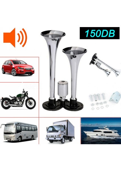 12 V / 24 V Araba Kamyon Van Tekne Motosiklet Çift Trompet Tren Hava Horn Kiti 150DB (Yurt Dışından)