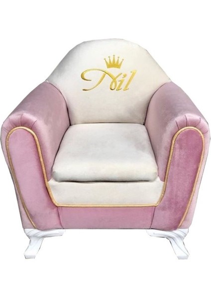Mihenk Isme Özel Çocuk Koltuğu Bebek Odası Pembe - Krem Koltuk