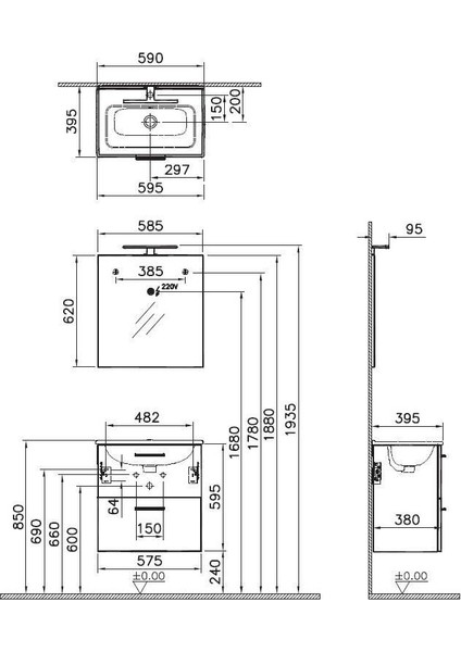 Mia 60 Cm Beyaz Banyo Dolabı Takımı 75021