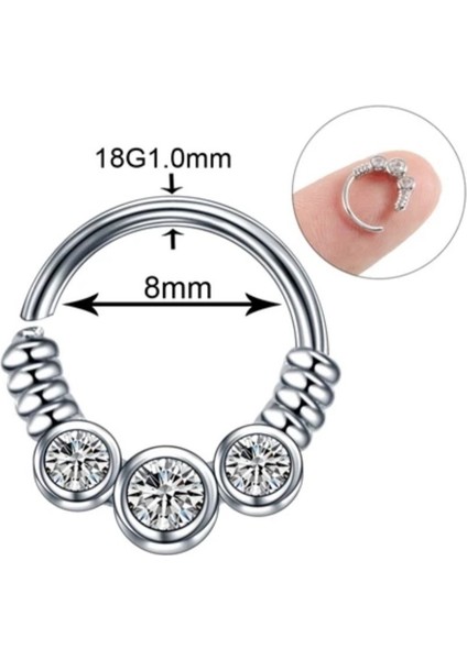 Zirkon Taşlı Halka Piercing - Halka Çapı 8 mm fiyatları