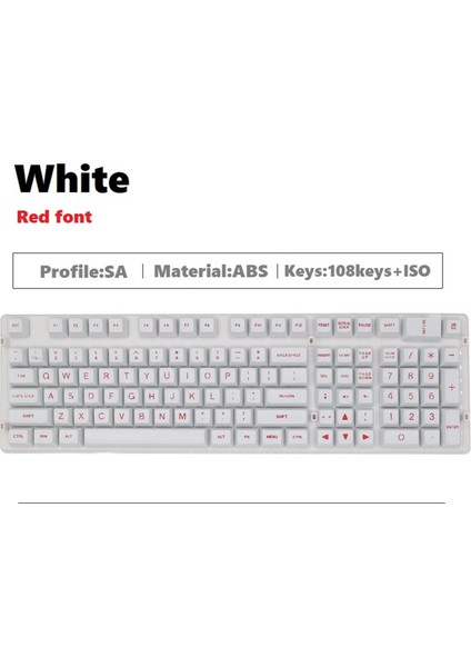 Sa Profil 108 Tuşlar Mekanik Klavye Beyaz Kırmızı Harfler Için Keycaps Set (Yurt Dışından)