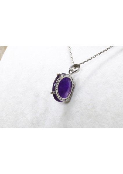 Ametist Taşı Gümüş Kolye Ucu / 2,5 gr / Oval Kesim modelleri