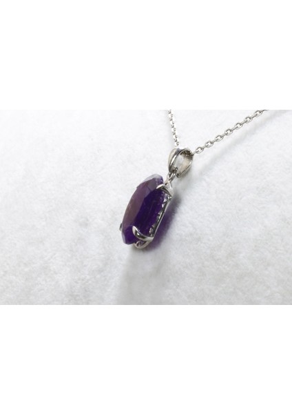 Ametist Taşı Gümüş Kolye Ucu / 2,5 gr / Oval Kesim fırsatları