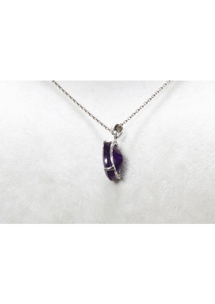 Ametist Taşı Gümüş Kolye Ucu / 2,5 gr / Oval Kesim indirimleri