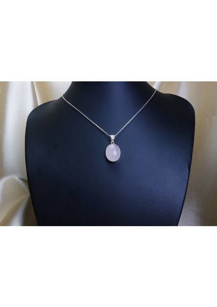 Pembe Kuvars Kolye Ucu / 5,5 gr / Oval Gümüş Kolye Ucu