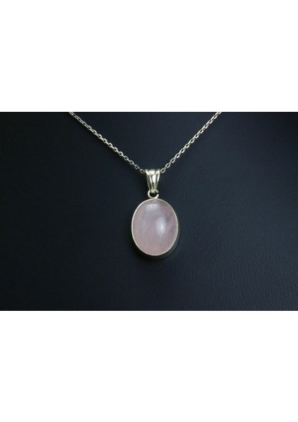 Pembe Kuvars Kolye Ucu / 5,5 gr / Oval Gümüş Kolye Ucu