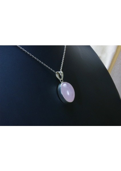Pembe Kuvars Kolye Ucu / 5,5 gr / Oval Gümüş Kolye Ucu