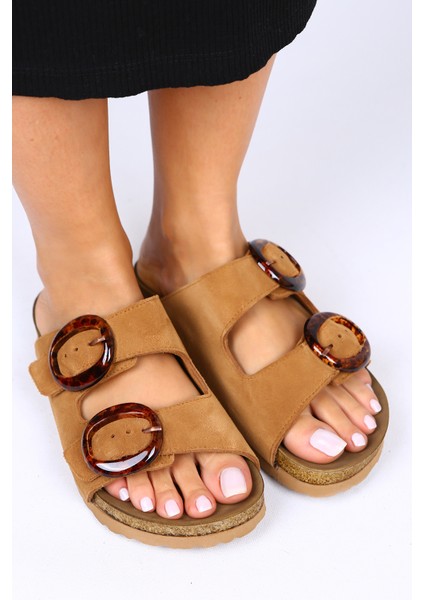 Drina Deri Çift Tokalı Taba Terlik indirimleri