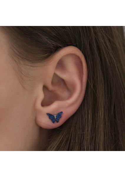 Gümüş Lacivert Kelebek Küpe modelleri