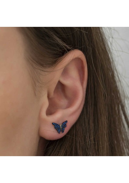 Gümüş Lacivert Kelebek Küpe indirimleri