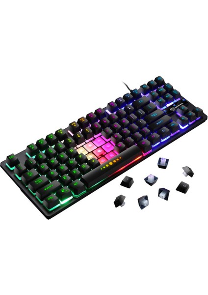 2x USB Kablolu 87 Tuşlar Mekanik Oyun Klavye Rgb Arkadan Aydınlatmalı Pc Oyuncular Için (Yurt Dışından) fırsatları