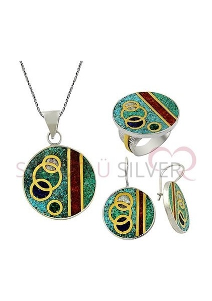 Mozaik Doğaltaşlı Üçlü Set