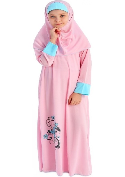 Pembe Renkli Çiçek Desenli Kız Çocuk Namaz Elbisesi 921P