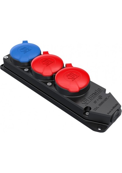 IP55 2 Trifaze, 1 Monofaze Plastik Üçlü Grup Priz 3X25A BK6-2504-4614