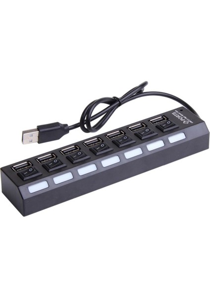 7-Port USB 2.0 Hub W / Yüksek Hızlı Adaptör Açma / Kapalı Anahtarı Pc Ayırıcı Siyah Için (Yurt Dışından)