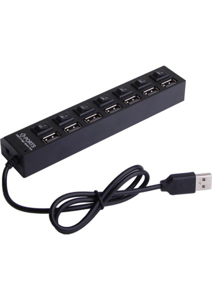 7-Port USB 2.0 Hub W / Yüksek Hızlı Adaptör Açma / Kapalı Anahtarı Pc Ayırıcı Siyah Için (Yurt Dışından)