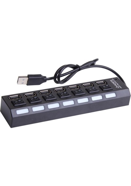 7-Port USB 2.0 Hub W / Yüksek Hızlı Adaptör Açma / Kapalı Anahtarı Pc Ayırıcı Siyah Için (Yurt Dışından)