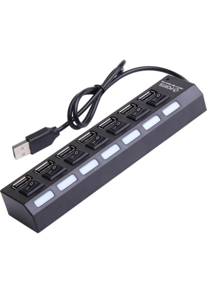 7-Port USB 2.0 Hub W / Yüksek Hızlı Adaptör Açma / Kapalı Anahtarı Pc Ayırıcı Siyah Için (Yurt Dışından)