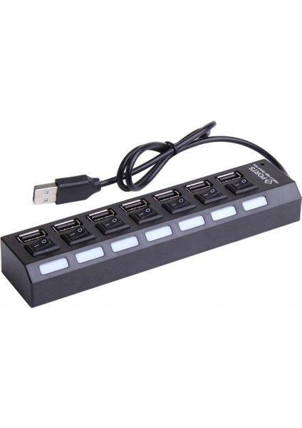 7-Port USB 2.0 Hub W / Yüksek Hızlı Adaptör Açma / Kapalı Anahtarı Pc Ayırıcı Siyah Için (Yurt Dışından)