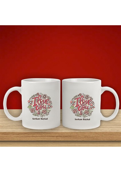 Isme Özel Kupa Bardak - Çiçek Detaylı I Love You Baskılı fırsatları