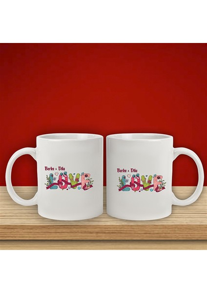 Isme Özel Kupa Bardak - Çiçekli Love Temalı fırsatları