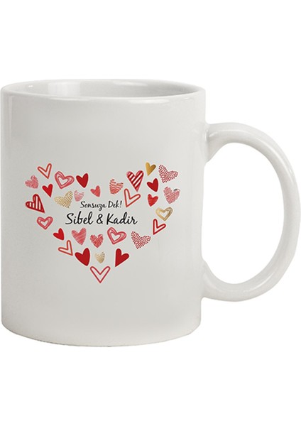 Isme Özel Kupa Bardak - Kalp Temalı