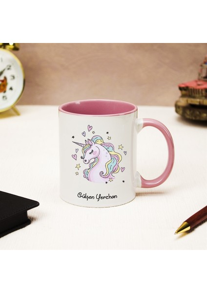 Isme Özel unicorn Temalı kupa Bardak - Pembe