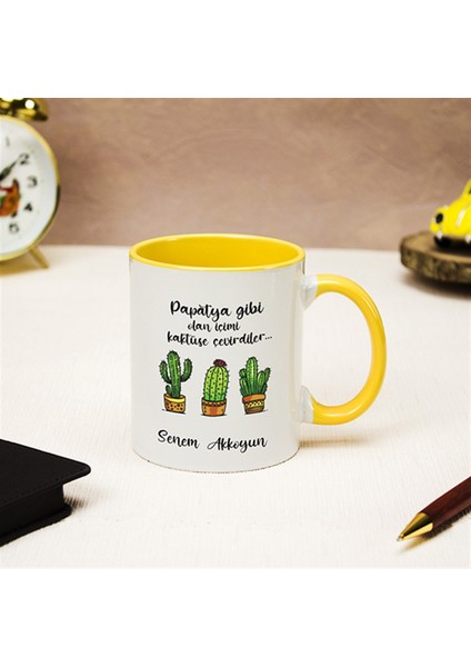 Isme Özel kaktüs Temalı kupa Bardak - Sarı Kulplu fiyatları