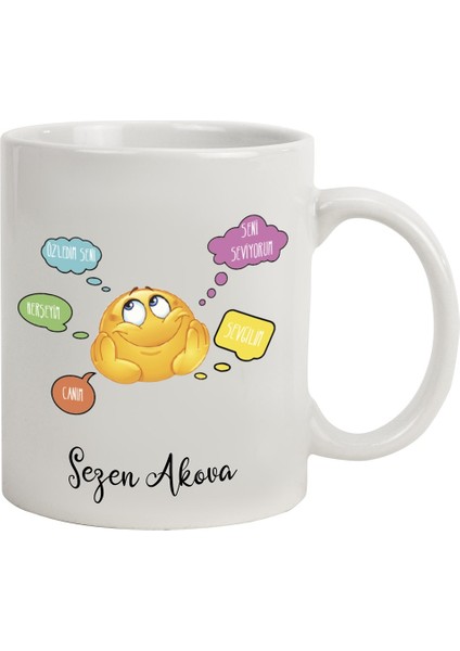 Isme Özel Emojili Kupa Bardak - Düşünceli ve Asık Surat Temalı
