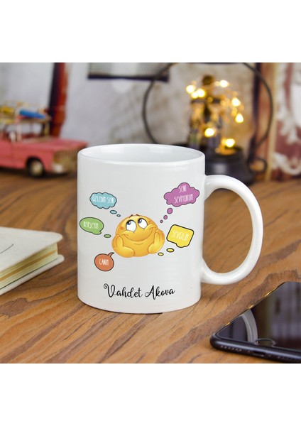 Isme Özel Emojili Kupa Bardak - Düşünceli ve Asık Surat Temalı fiyatları