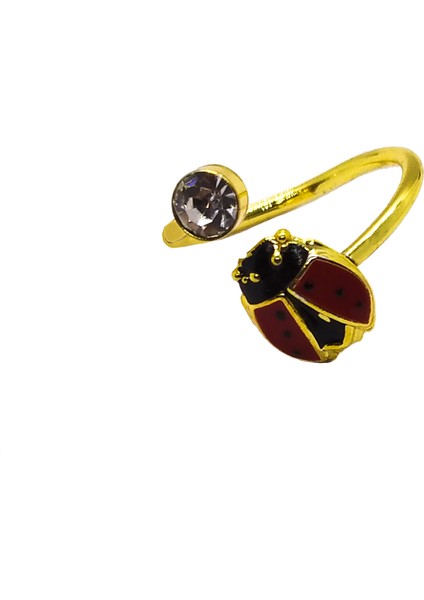 AlpCollection Kırmızı Uğur Böceği Figürlü Kadın Boyu Ayarlanabilir Yüzük