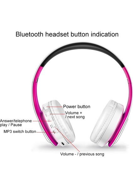 LPT660 Katlanır Müzik Bluetooth Kulaklık Desteği Tf Kart (Gül Kırmızı) (Yurt Dışından)