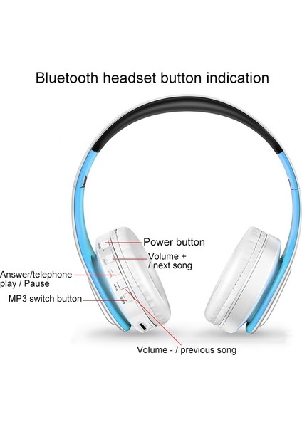 LPT660 Katlanır Müzik Bluetooth Kulaklık Desteği Tf Kart (Mavi) (Yurt Dışından)