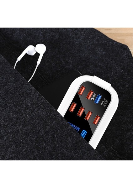 Beautiful Home Akıllı 8-Port Usb Adaptörü Masaüstü Telefon Şarj Led Ekran Qc3.0 Hızlı Usb Şarj (Yurt Dışından)