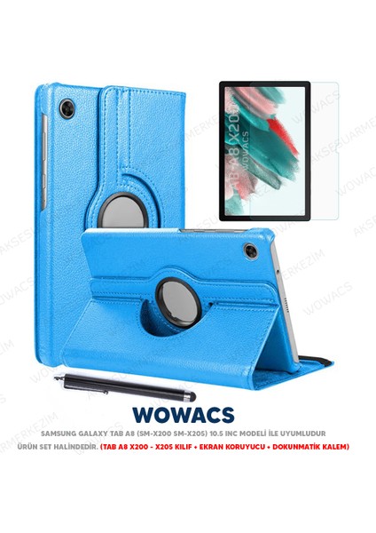 Samsung Galaxy Tab A8 10.5 SM-X200 SM-X205 Birebir Uyumlu Dönebilen Kılıf + Ekran Koruyucu + Kalem